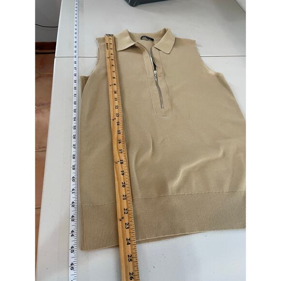 Lafayette 148 New York Tan Knit Sleeveless Blouse Half Zip Women's Sz Small - Picture 9 of 10